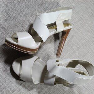 Metaphor Size 8 White Elastic Criss Cross Platform Heels